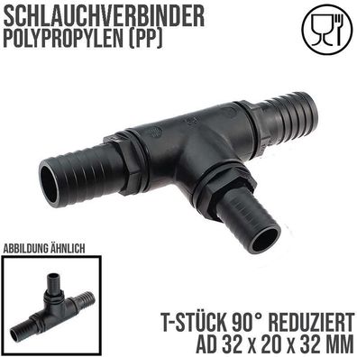 32 x 20 x 32 mm T-Stück 90° PP Schlauch Verbinder 3-fach Stutzen Tülle Pool Teich Gar