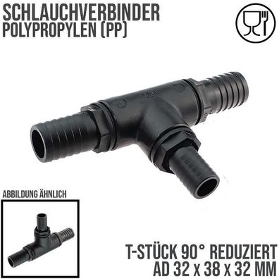 32 x 38 x 32 mm T-Stück 90° PP Schlauch Verbinder 3-fach Stutzen Tülle Pool Teich Gar