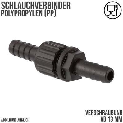 13 mm Schlauch Verschraubung 2-fach Stutzen Tülle Pool Teich Garten PP schwarz - PN 6