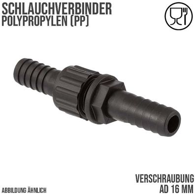 16 mm Schlauch Verschraubung 2-fach Stutzen Tülle Pool Teich Garten PP schwarz - PN 6