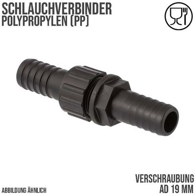 19 mm Schlauch Verschraubung 2-fach Stutzen Tülle Pool Teich Garten PP schwarz - PN 6