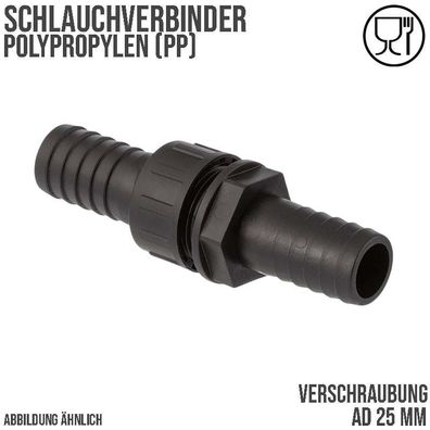 25 mm Schlauch Verschraubung 2-fach Stutzen Tülle Pool Teich Garten PP schwarz - PN 6