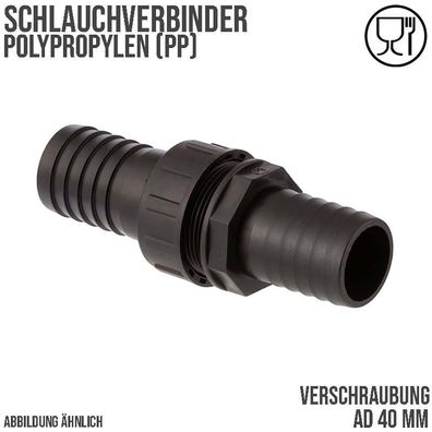 40 mm Schlauch Verschraubung 2-fach Stutzen Tülle Pool Teich Garten PP schwarz - PN 6