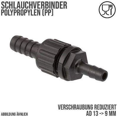 13 x 9 mm Schlauch Verschraubung reduziert 2-fach Stutzen Tülle Pool Teich Garten PP