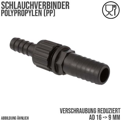 16 x 9 mm Schlauch Verschraubung reduziert 2-fach Stutzen Tülle Pool Teich Garten PP