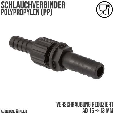 16 x 13 mm Schlauch Verschraubung reduziert 2-fach Stutzen Tülle Pool Teich Garten PP