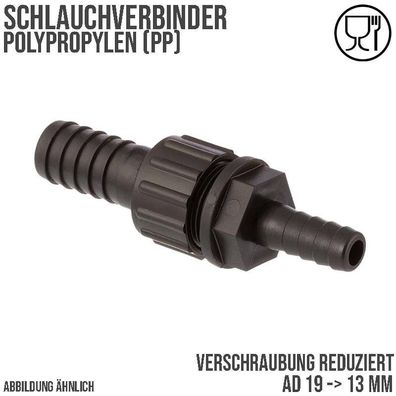 19 x 13 mm Schlauch Verschraubung reduziert 2-fach Stutzen Tülle Pool Teich Garten PP