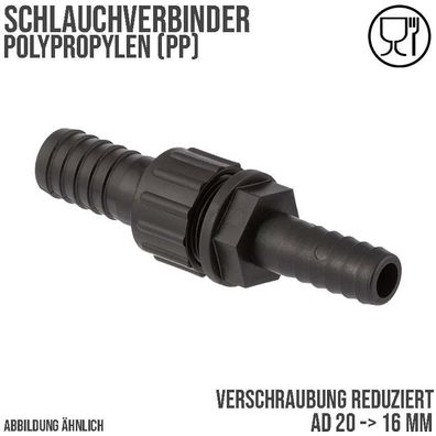 20 x 16 mm Schlauch Verschraubung reduziert 2-fach Stutzen Tülle Pool Teich Garten PP