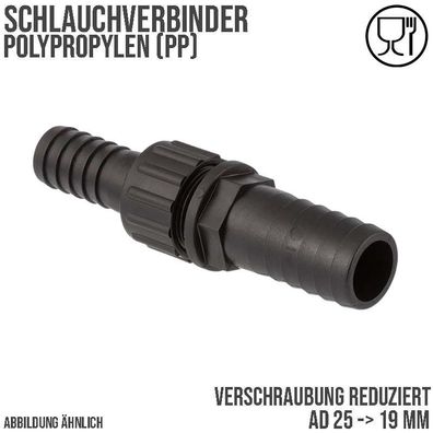 25 x 19 mm Schlauch Verschraubung reduziert 2-fach Stutzen Tülle Pool Teich Garten PP