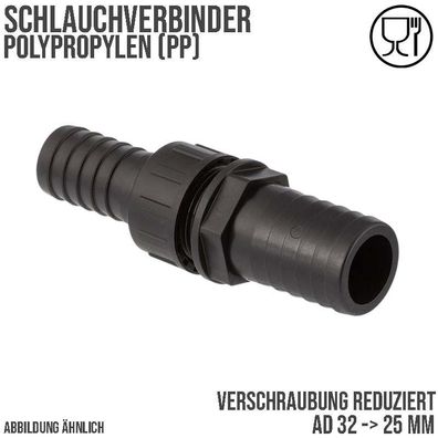 32 x 25 mm Schlauch Verschraubung reduziert 2-fach Stutzen Tülle Pool Teich Garten PP