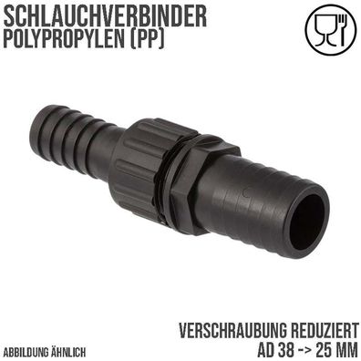 38 x 25 mm Schlauch Verschraubung reduziert 2-fach Stutzen Tülle Pool Teich Garten PP