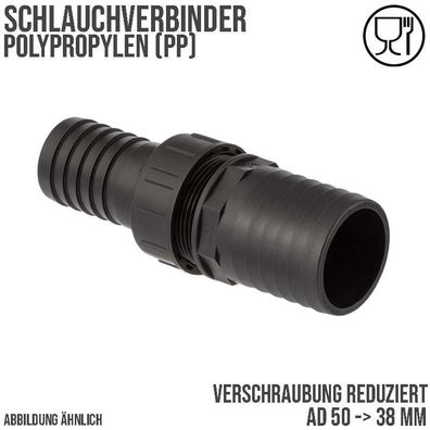 50 x 38 mm Schlauch Verschraubung reduziert 2-fach Stutzen Tülle Pool Teich Garten PP