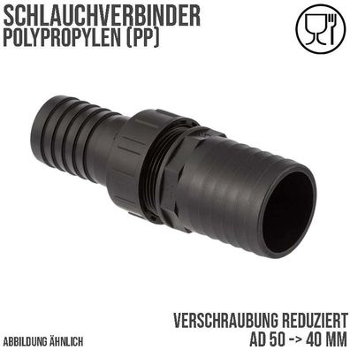 50 x 40 mm Schlauch Verschraubung reduziert 2-fach Stutzen Tülle Pool Teich Garten PP