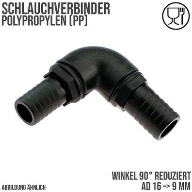 16 x 9 mm Winkel 90° PP Schlauch Verbinder 2-fach Stutzen Tülle Pool Teich Garten sch