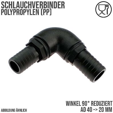 40 x 20 mm Winkel 90° PP Schlauch Verbinder 2-fach Stutzen Tülle Pool Teich Garten sc