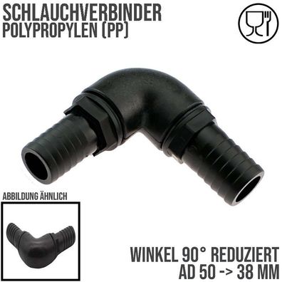 50 x 38 mm Winkel 90° PP Schlauch Verbinder 2-fach Stutzen Tülle Pool Teich Garten sc