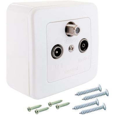 Schwaiger Multimedia Durchgangsdose Data Sat Radio TV BK Antenne Aufputz Dose