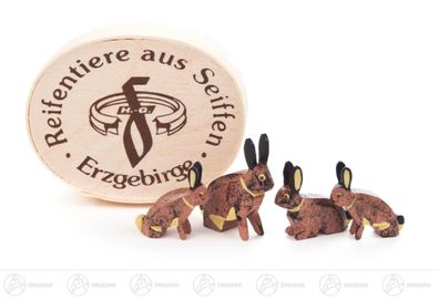 Reifentier Hasenfamilie in Spandose (4) H=ca 3 cm NEU Erzgebirge Reifenvieh