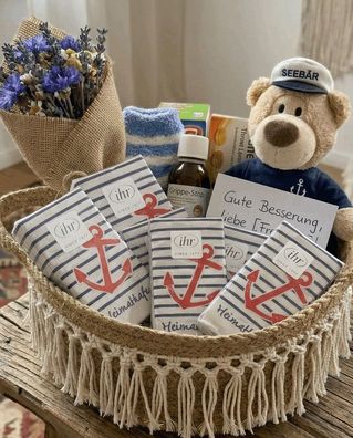 Heimathafen Premium Taschentücher - Maritimes Design mit rotem Anker & Streifen