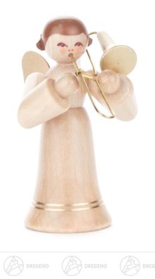 Engel mit Posaune, langer Rock, natur H=ca 6 cm NEU Weihnachtsfigur Holzfigur