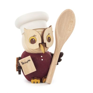 Miniatur Eule Koch neu Höhe 9 cm Kauz Uhu Waldkauz Schuhu Eulenkoch Kochmütze