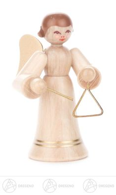Engel mit Triangel, langer Rock, natur H=ca 6 cm NEU Weihnachtsfigur Holzfigur