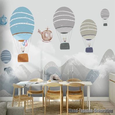 Fototapete Kinderzimmer Heißluftballon Berge Wandbild Modern 8995