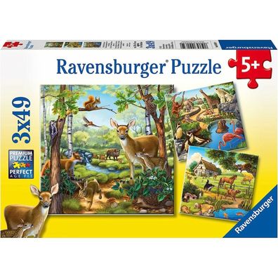 Puzzle 3x49 Teile Wald-Zoo-Haustiere ab 5 Jahre 3 Puzzles