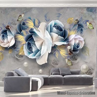 3D Wandtapete Rosenblüten Relief Wandbild Wohnzimmer Retro 8970