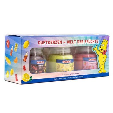 Haribo Duftkerze 3er Set Lemon Fruits, Cherry Cola, Strawberry Happiness - 3x85g