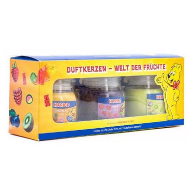 Haribo Duftkerze 3er Set Frucht Power - Berry Mix, Coconut Lime, Tropical Fun