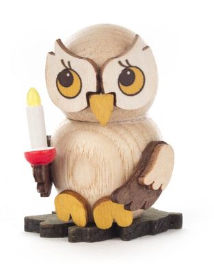 Miniaturfigur Eulenkind mit Kerze stehend 3x4x2cm Jungeule Kerzeneule Lichteule