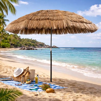 Runder Hawaii Sonnenschirm Gartenschirm Schirm Sonnenschutz Braun Ø1,6m knickbar