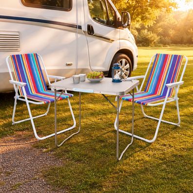 3tlg Outdoormöbel Campingmöbel Aluminium Campingtisch Campingstuhl L70xB50xH59cm