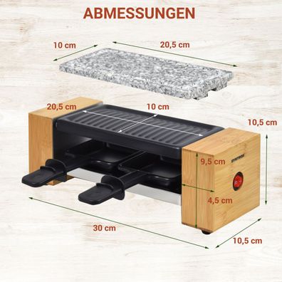 Raclette für 2 Personen, Grillplatte & heißer Stein, 320W, "Biel"
