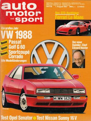 auto motor und sport Heft 16 / 1987, Ferrari, VW, Opel Senator, Nissan