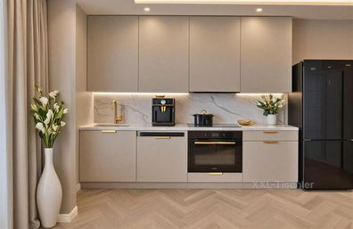 Küchenzeile Linea DW 240 cm Kaschmir Matt-Soft Close- Premium Box- Einbauküche 2,4 m