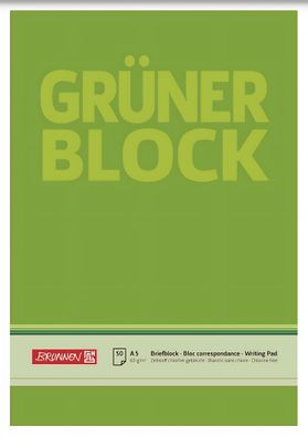 Brunnen Briefblock A5 60g Grün unliniert/blanko 1052436