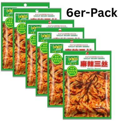 6er-Pack Weijute Eingelegtes Senfgemüse mit Seetang Spicy Sansi 138g