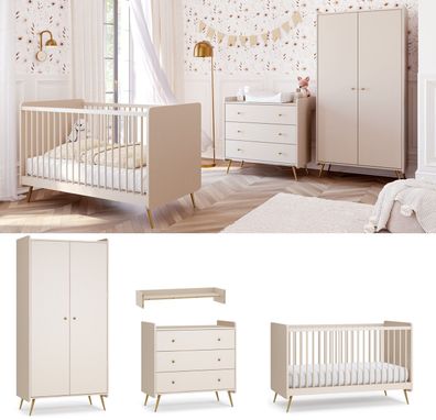 Babyzimmer Kinderzimmer komplett Set LIEN Sandbeige Schrank Kommode Bett