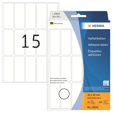 Herma Vielzwecketiketten ablösbar 20 x 50 mm weiss 24 Bl 360 Etik