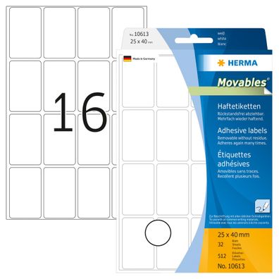 Ablösbare Vielzwecketiketten 25 x 40 mm, weiß, zur Handbeschriftung