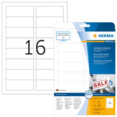 Ablösbare Etiketten A4, 88,9 x 33,8 mm, weiß