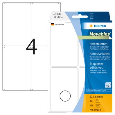 Ablösbare Vielzwecketiketten 52 x 82 mm, weiß, zur Handbeschriftung