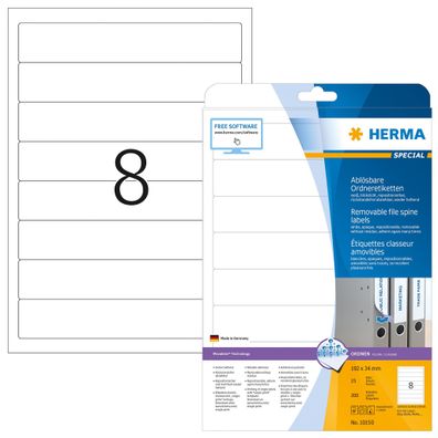 Herma Ordnerrückenschilder ablösbar 192 x 34 mm weiss 25 Bl 200 Etik