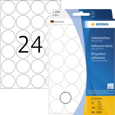 HERMA Markierungspunkt 25mm Papier weiß 768 Etik./Pack