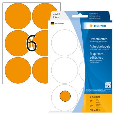 Herma Farbpunkte permanent haftend Ø 50 mm leuchtorange 144 Etik