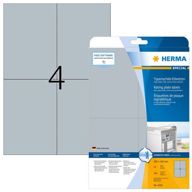 Herma Etiketten Typenschild stark 105 x 148 mm silber 25 Bl 100 Etik