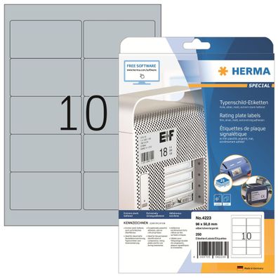 HERMA Typenschildetikett 96 x 50,8 mm (B x H) silber 250 Etik./Pack