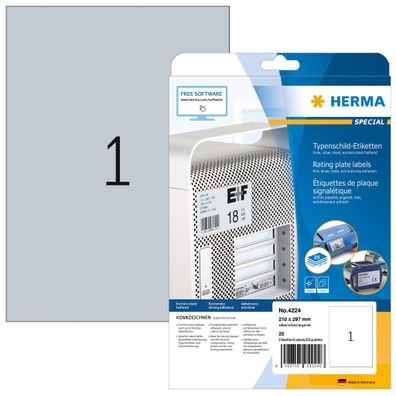 HERMA Typenschildetikett 210 x 297 mm (B x H) silber 25 Etik./Pack